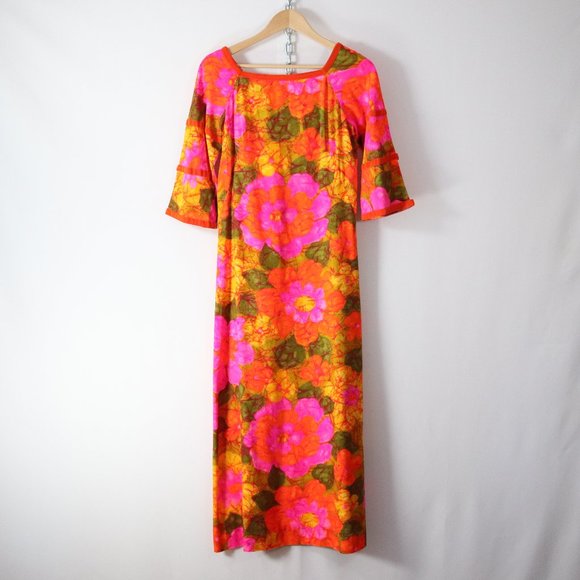 ❌SOLD❌vintage 60s 70s neon floral hawaiian dress - Picture 3 of 8